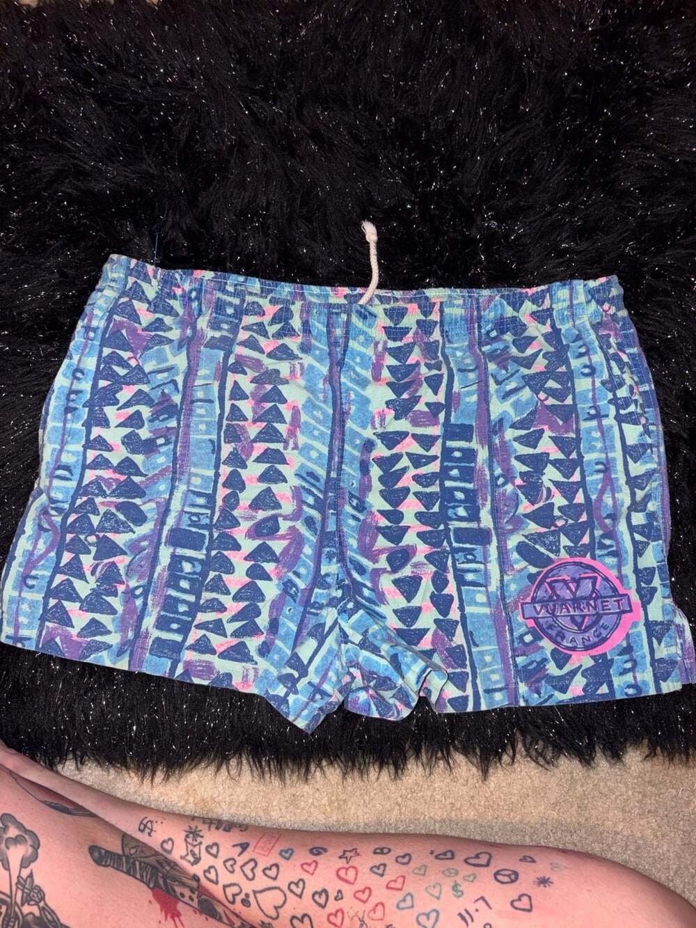Vintage 80s Vuarnet France Geometric Aztec Print Shorts Made in USA Size XL